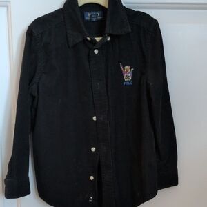 Ralph Lauren Black Corduroy Shirt with Embroidered Crest